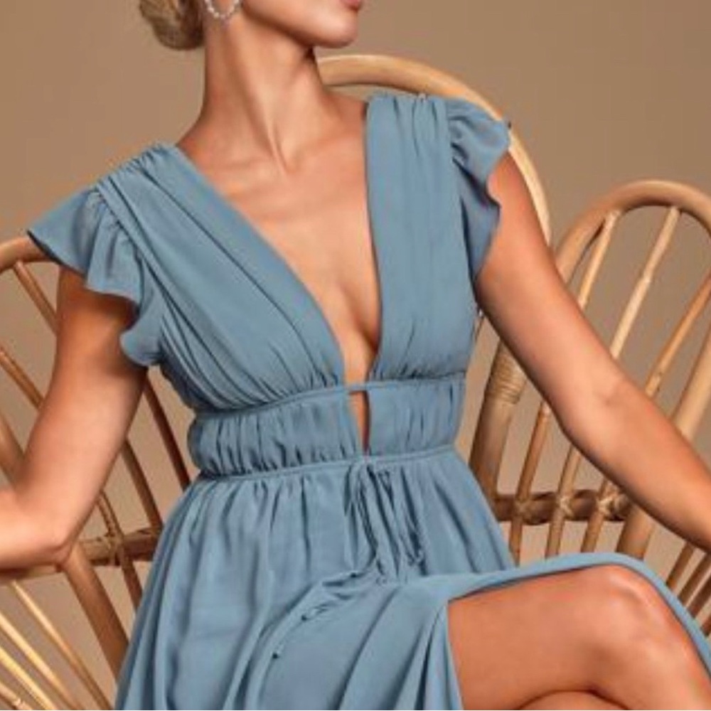 I’m All Yours Slate Blue Ruffled Maxi Dress